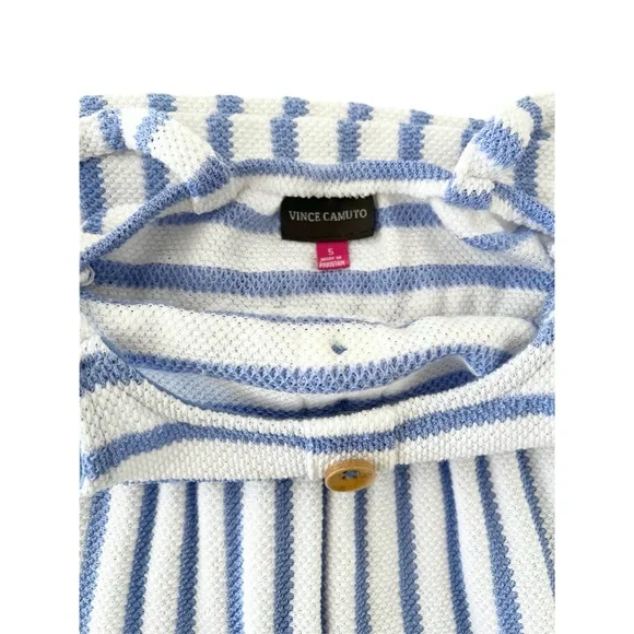 Vince Camuto Kids Dress in Blue and White Stripes with Button Accents | Girls 5 - Picture 6 of 7